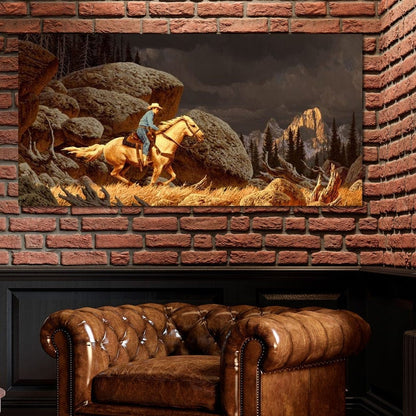 Cowboy In The Rockies Canvas Wall Art