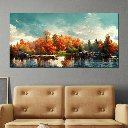 Lakefall Landscape Canvas Wall Art