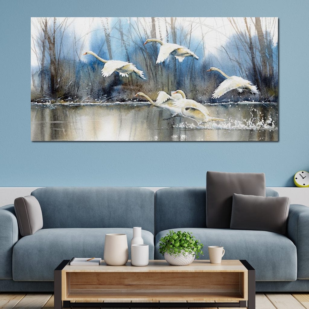 White Swans Canvas Wall Art
