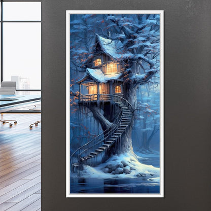 Winter Tree House Canvas Wall Art