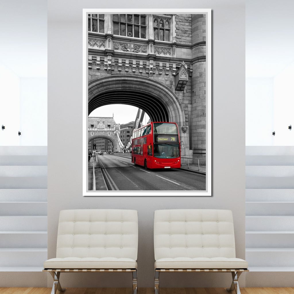 Red Bus Passing on the Tower Bridge Canvas Wall Art