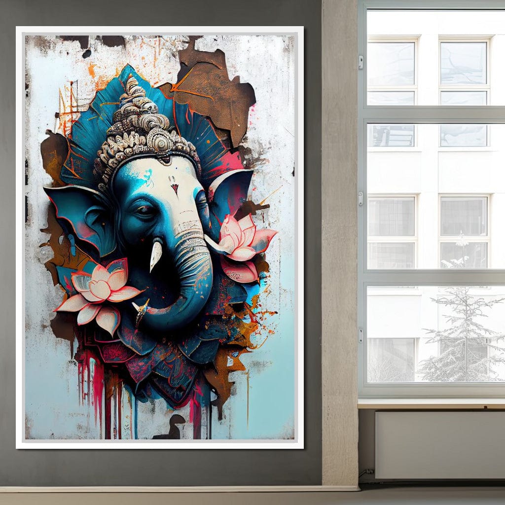 Blue Ganesh Portrait Canvas Wall Art