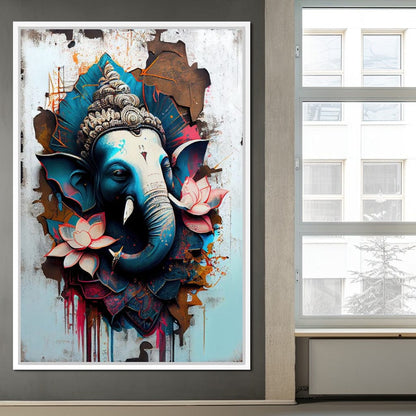 Blue Ganesh Portrait Canvas Wall Art