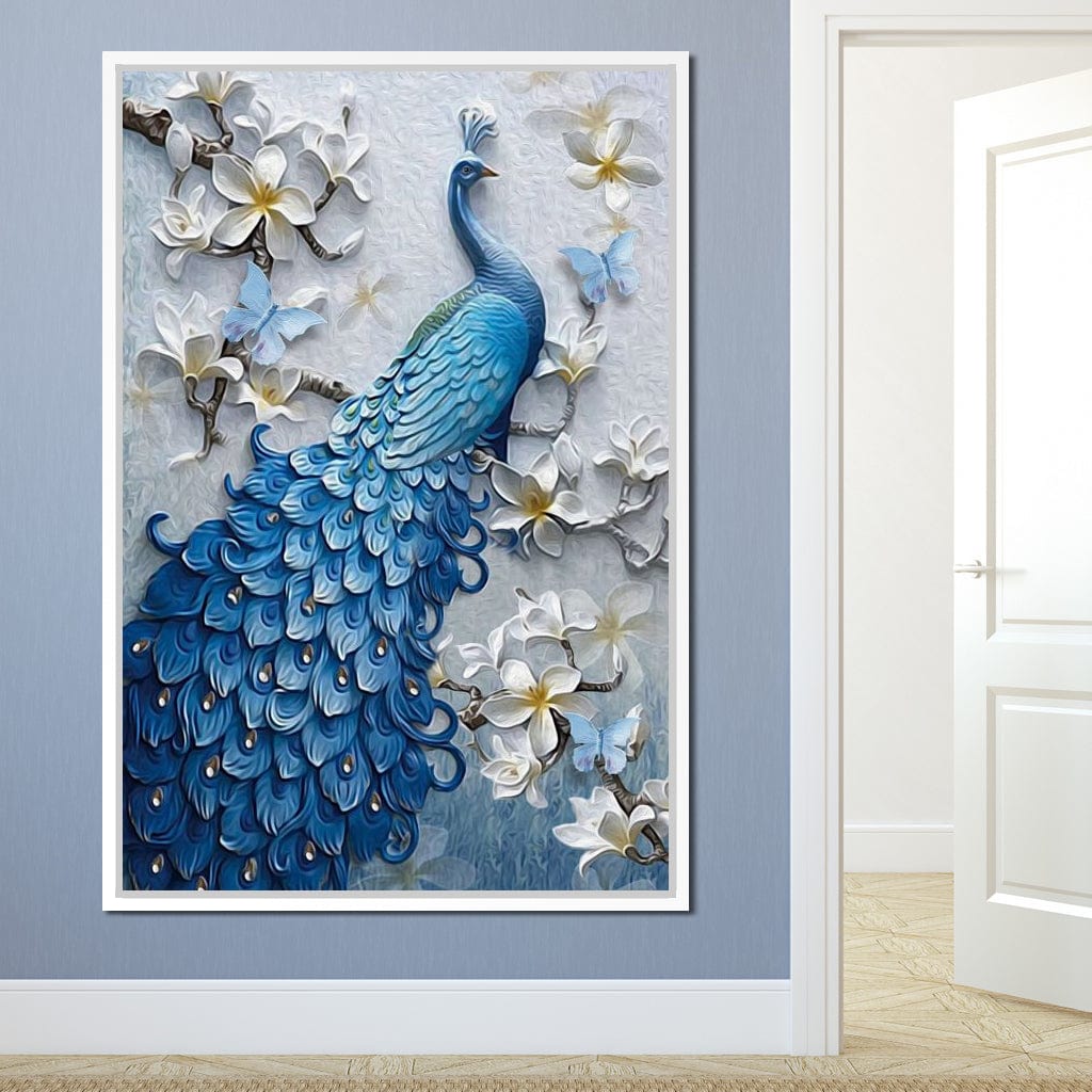 Blue Peacock Flower 1 panel Canvas Wall Art