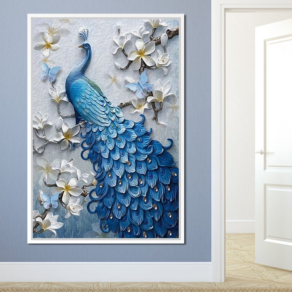 Blue Peacock Flower 1 panel Left Canvas Wall Art