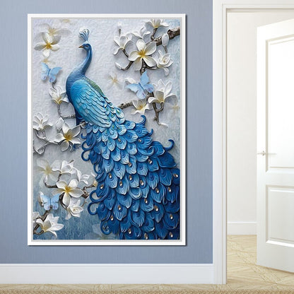 Blue Peacock Flower 1 panel Left Canvas Wall Art