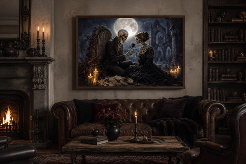 Gothic Skeleton Couple Art - Romantic Gothic Canvas for Dark Academia Wall