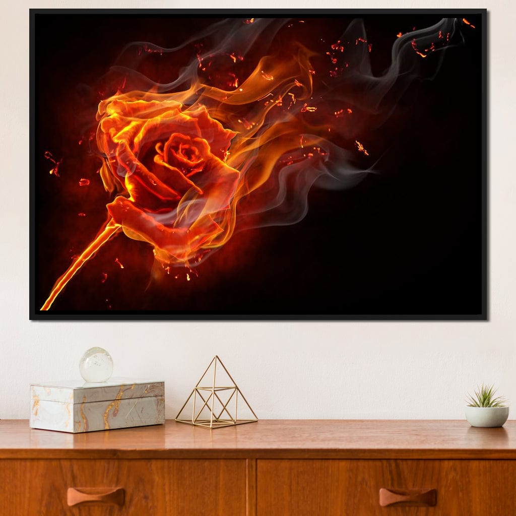 Rose on Fire Canvas Wall Art