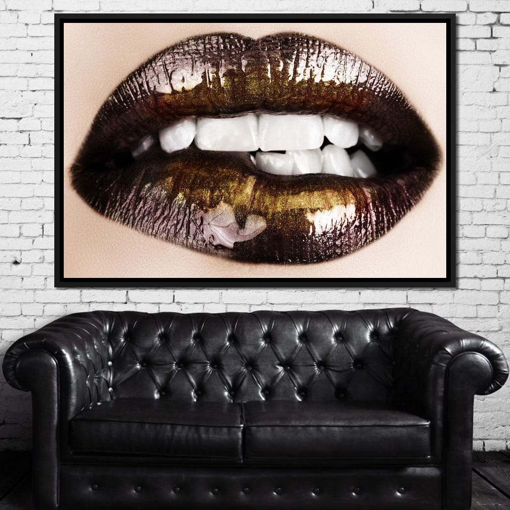 Black & Gold Lips Canvas Wall Art