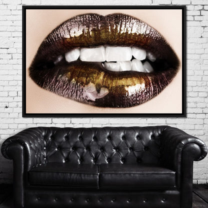 Black & Gold Lips Canvas Wall Art