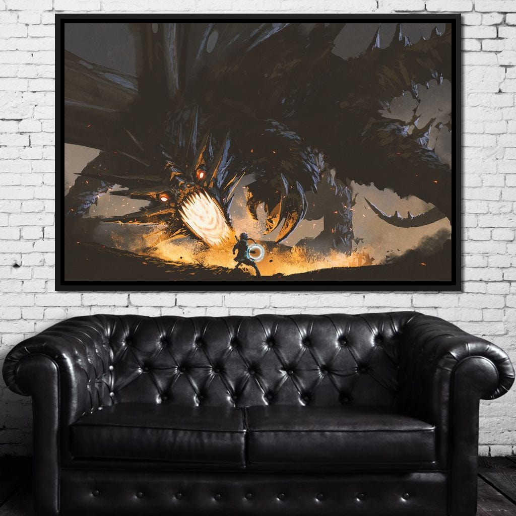 Dark Dragon Clash Canvas Wall Art