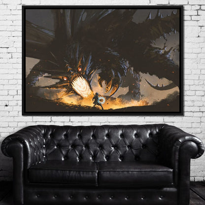 Dark Dragon Clash Canvas Wall Art