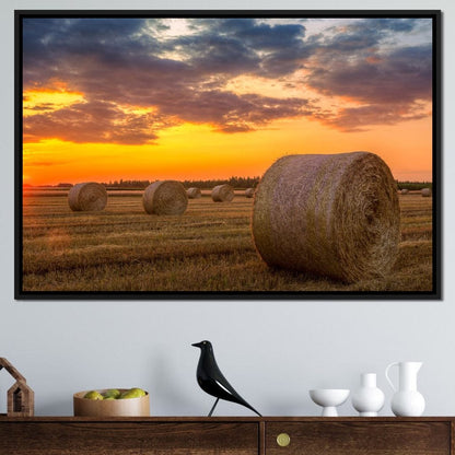 Hay Bales Sunset Canvas Wall Art