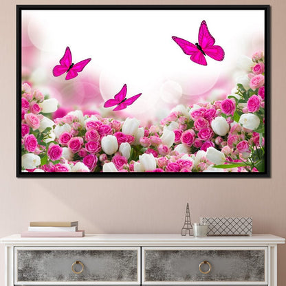 Pink Roses & Butterflies Canvas Wall Art