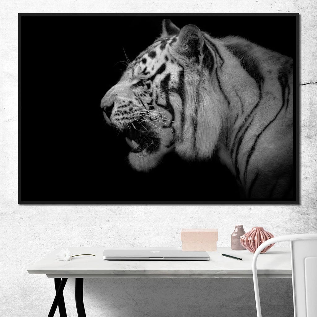 Black and White Tiger Profile Canvas Wall Art