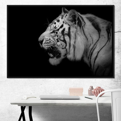Black and White Tiger Profile Canvas Wall Art