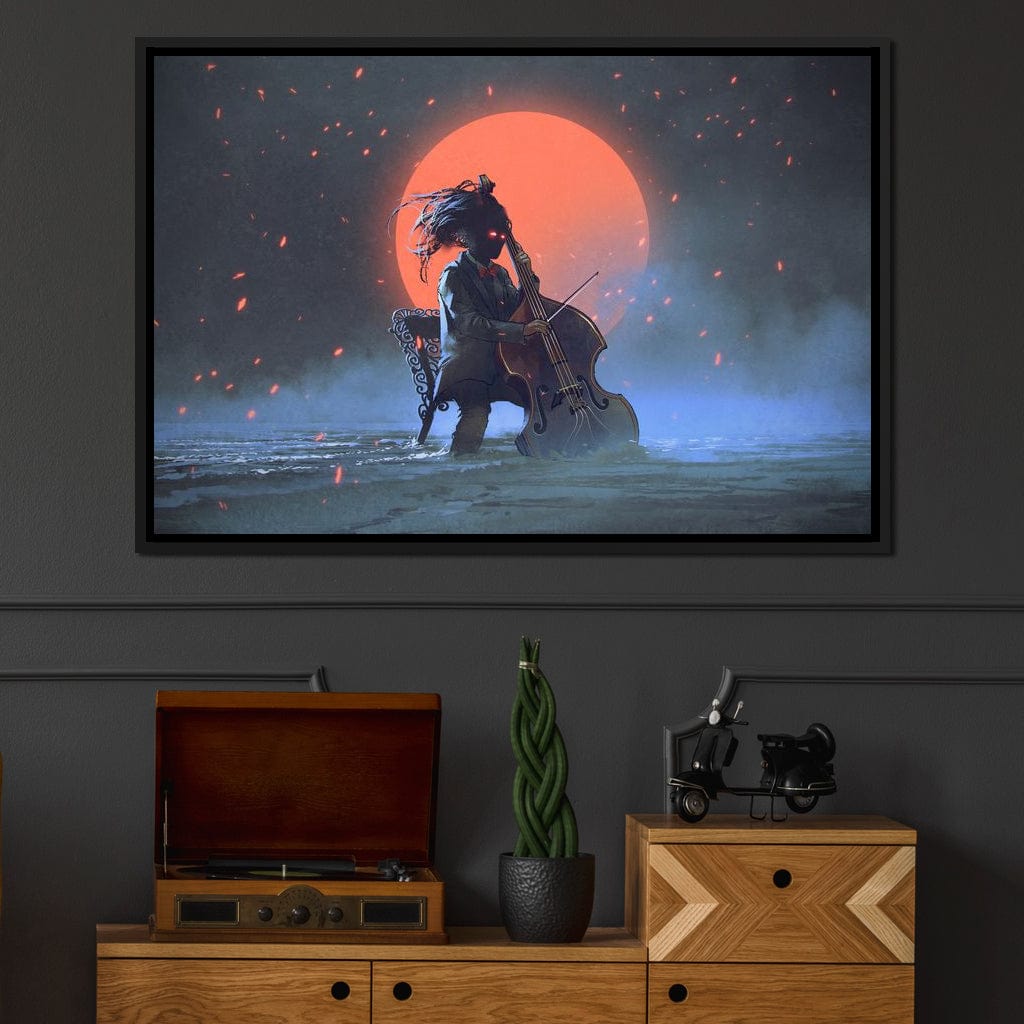 Mysterious Man Playing the Cello Canvas Wall Art