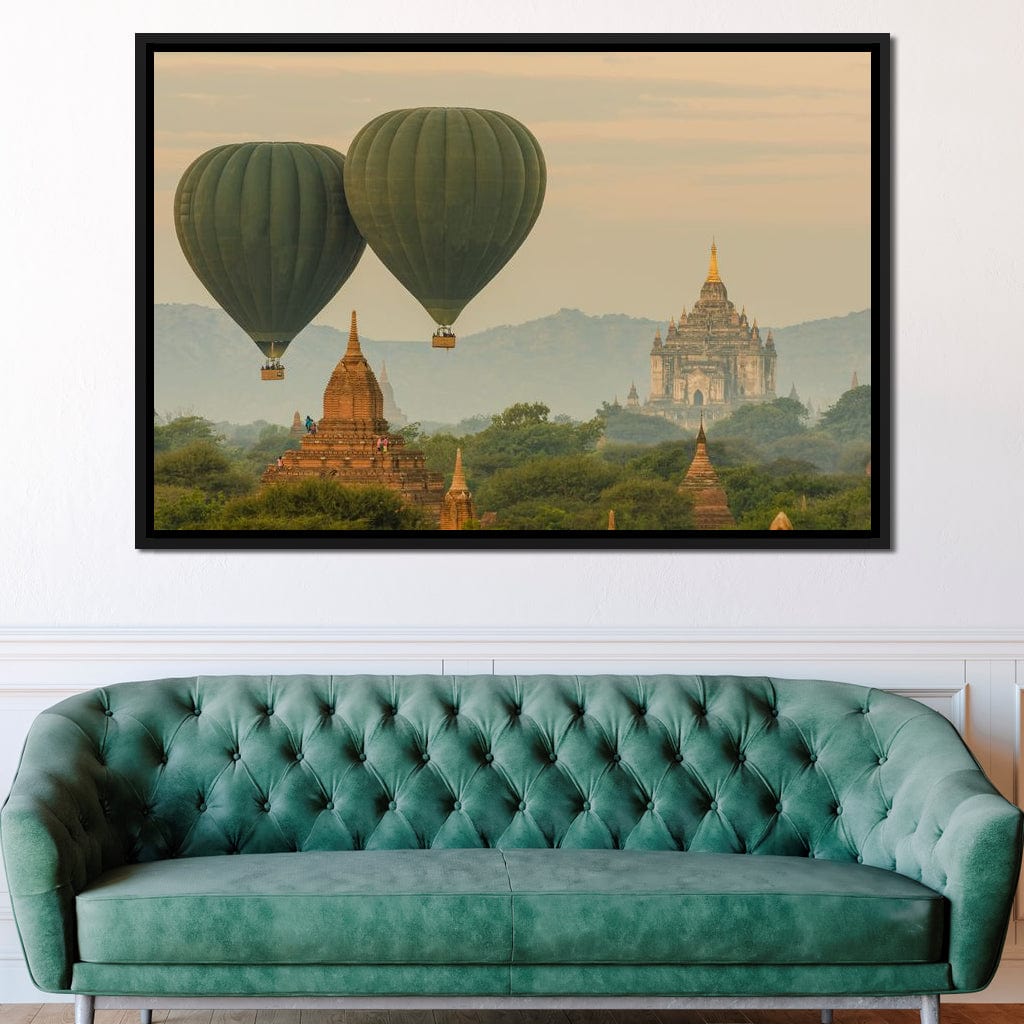 Hot Air Balloon over The Ancient Temples of Bagan Canvas Wall Art