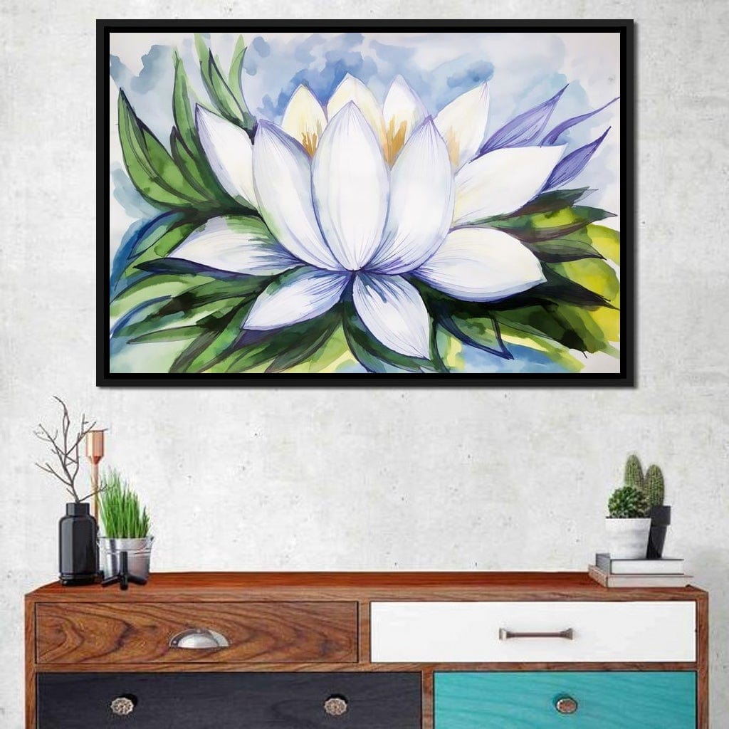 White Lotus Flower Canvas Wall Art