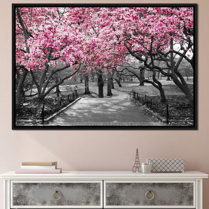 Pink Blossoms in Black and White Canvas Wall Art