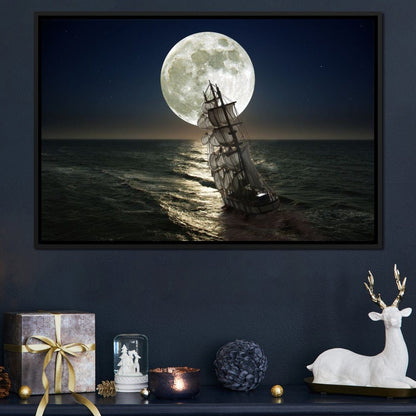 Sailing Under the Giant Moon Canvas Wall Art