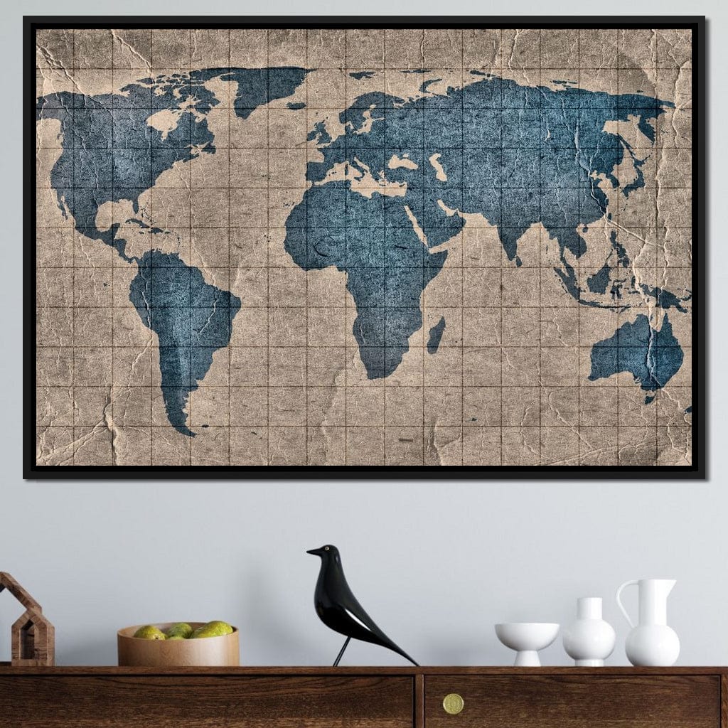 Blue Lands World Map Canvas Wall Art