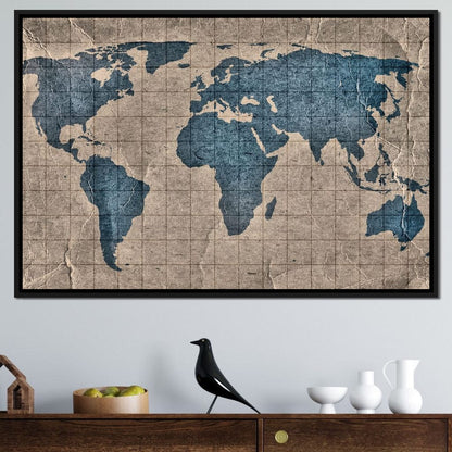 Blue Lands World Map Canvas Wall Art