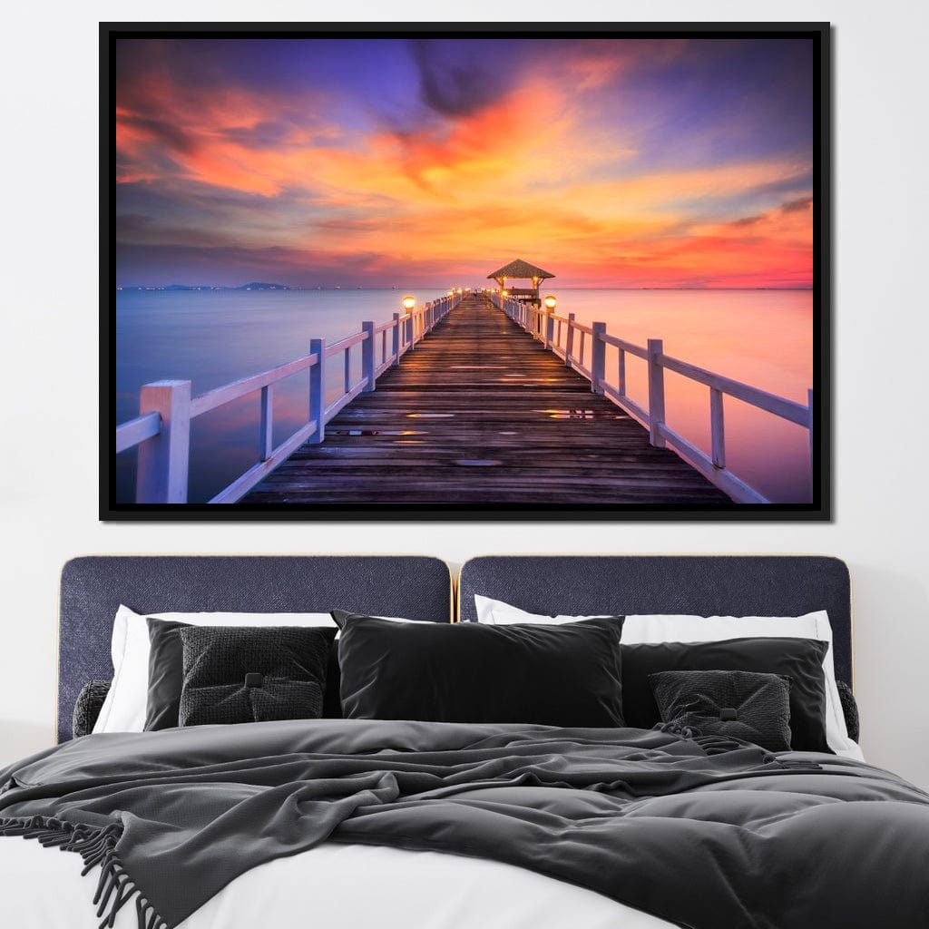 Celebrated Pier Pink Sunset Canvas Wall Art