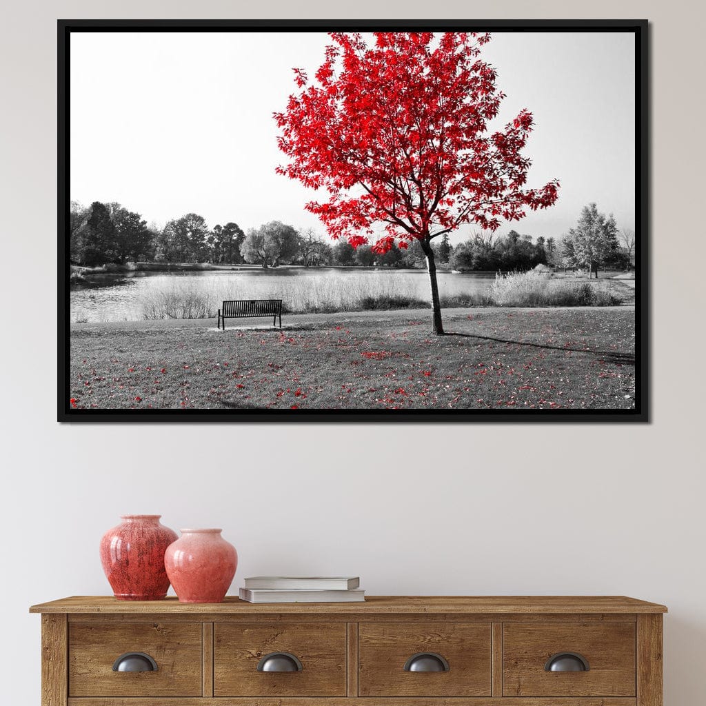 Calm View By The Red Tree Canvas Wall Art