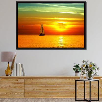 Sailing Boat Sunset Canvas Wall Art