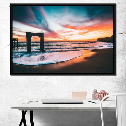 Beach Sunset Old Pier Canvas Wall Art