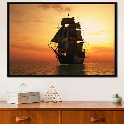 Old Ship At Sea Canvas Wall Art