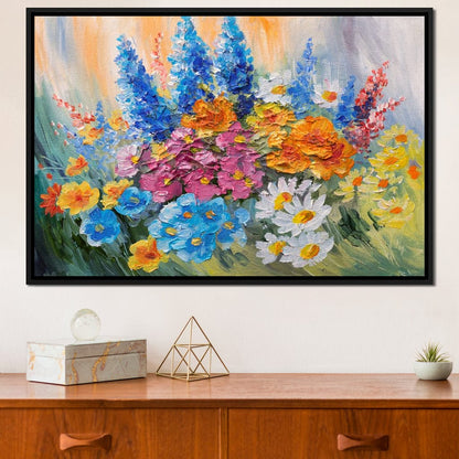 Abstract Bouquet of Spring Flowers Canvas Wall Art