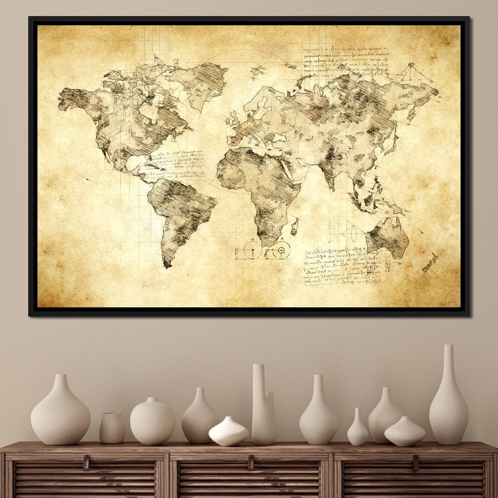 World Map Da Vinci - Mateo Canvas Wall Art