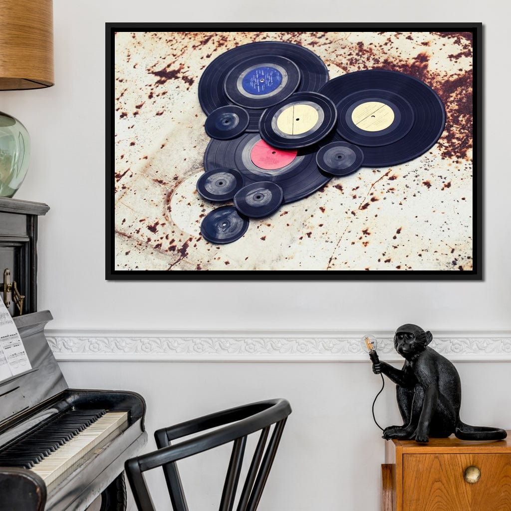 Heart Shaped Vinyl Records Canvas Wall Art