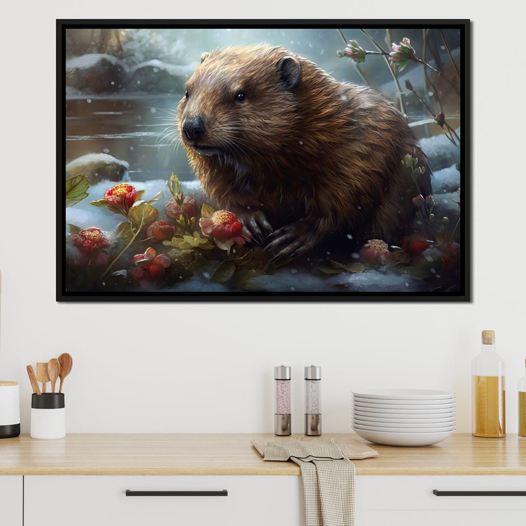 Winter Beaver Canvas Wall Art