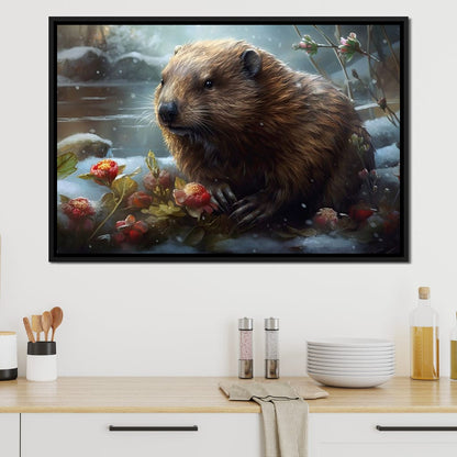 Winter Beaver Canvas Wall Art