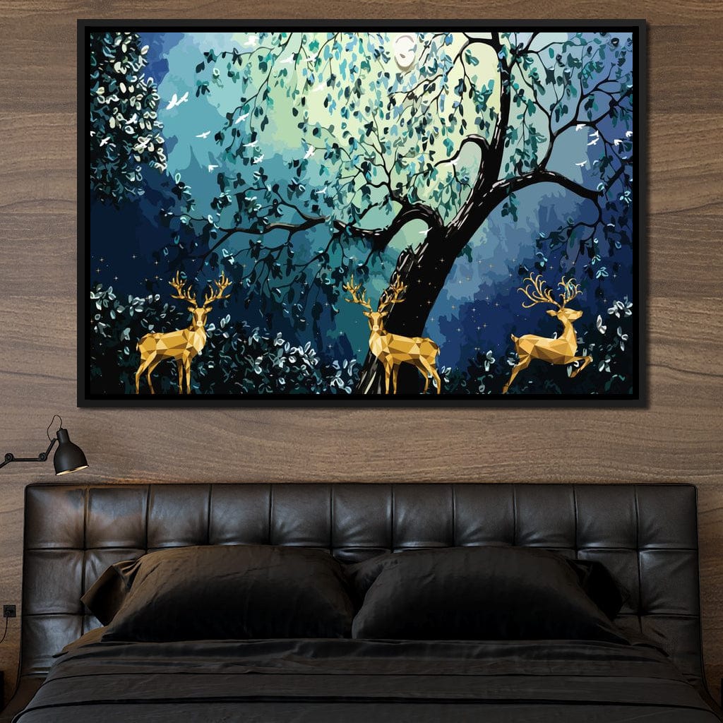 Golden Deers Canvas Wall Art
