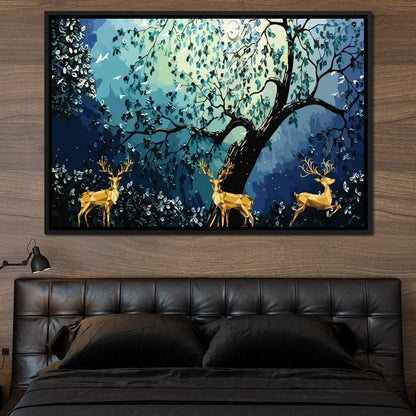 Golden Deers Canvas Wall Art