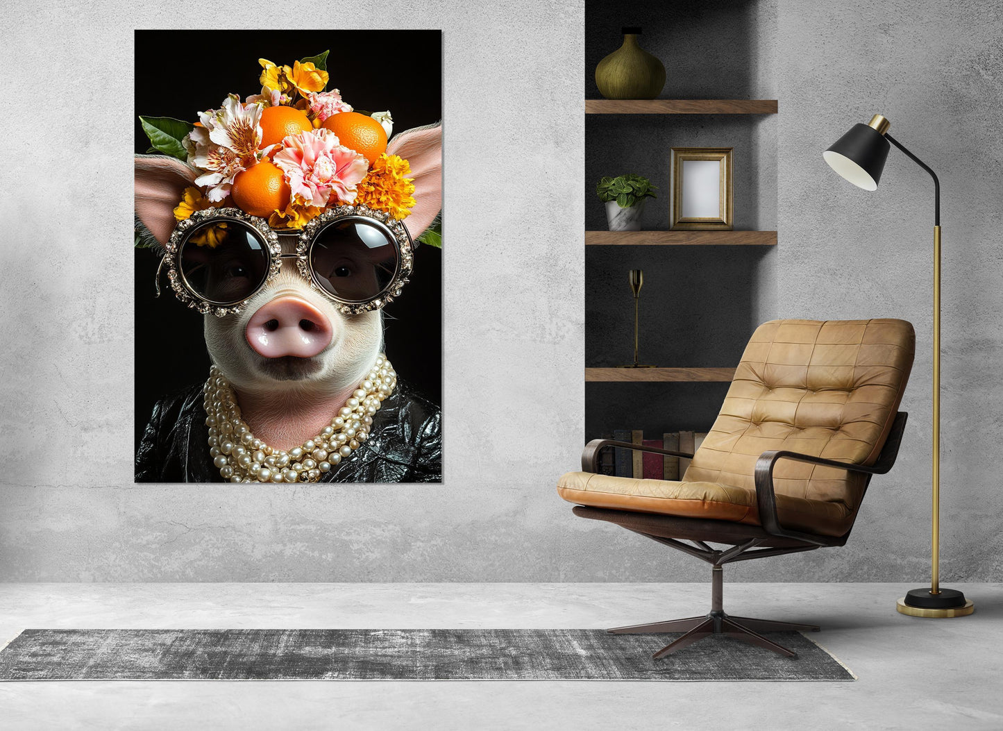 Cool Lady Pig Canvas - Framed Canvas Print | Elegant Pig Wall Art, Ready to Hang