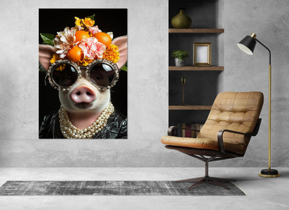 Cool Lady Pig Canvas - Framed Canvas Print | Elegant Pig Wall Art, Ready to Hang