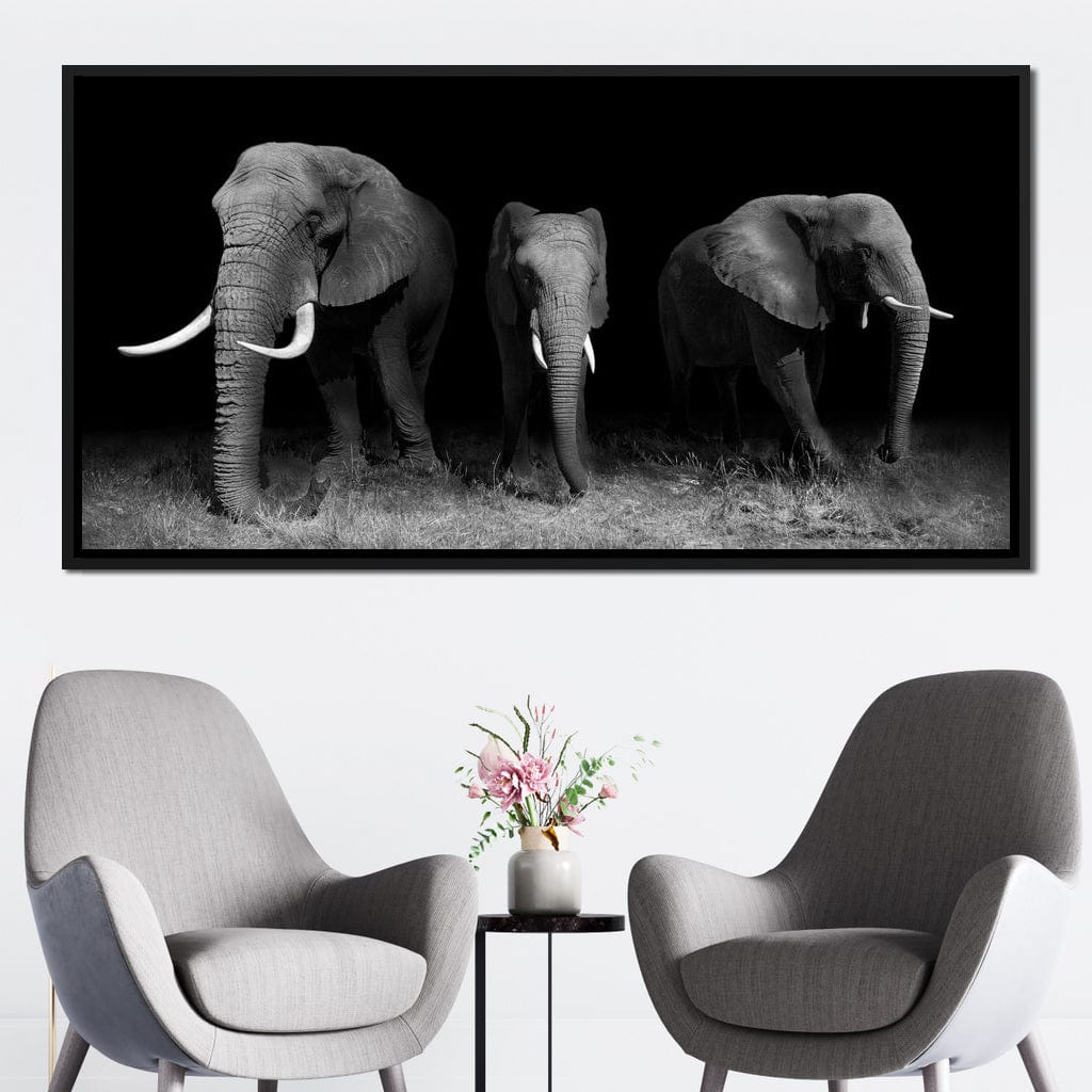 Black and White Elephants Canvas Wall Art