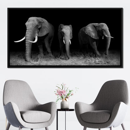 Black and White Elephants Canvas Wall Art