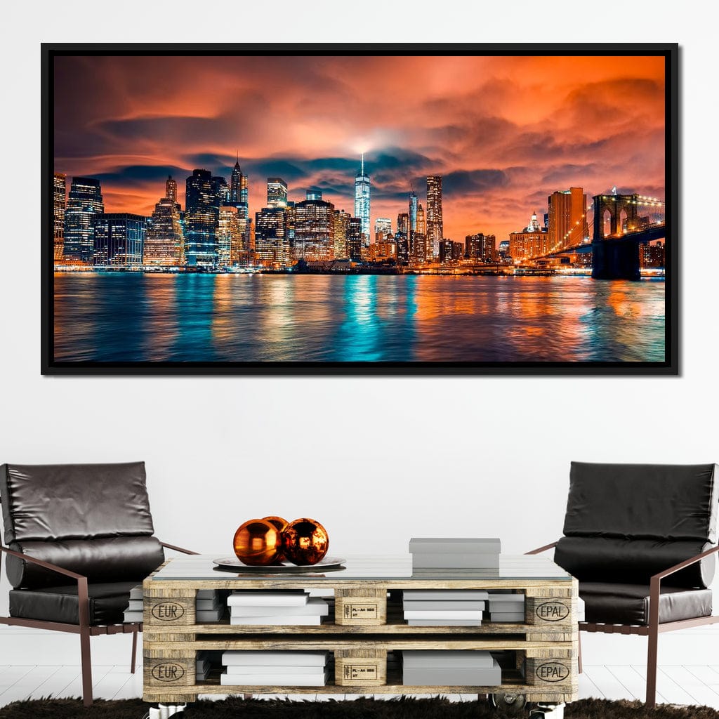 Red Clouds Over New York City Canvas Wall Art