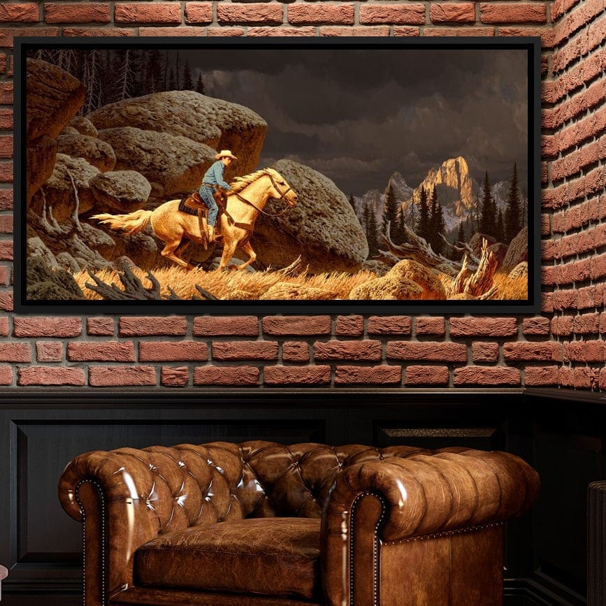 Cowboy In The Rockies Canvas Wall Art