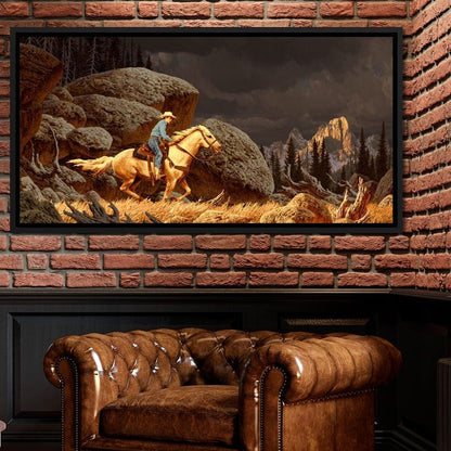 Cowboy In The Rockies Canvas Wall Art