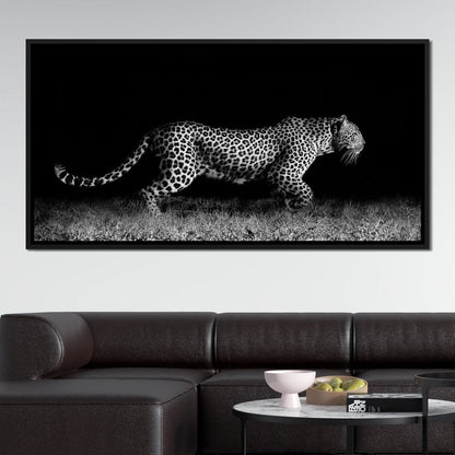Black and White Jaguar Running Canvas Wall Art