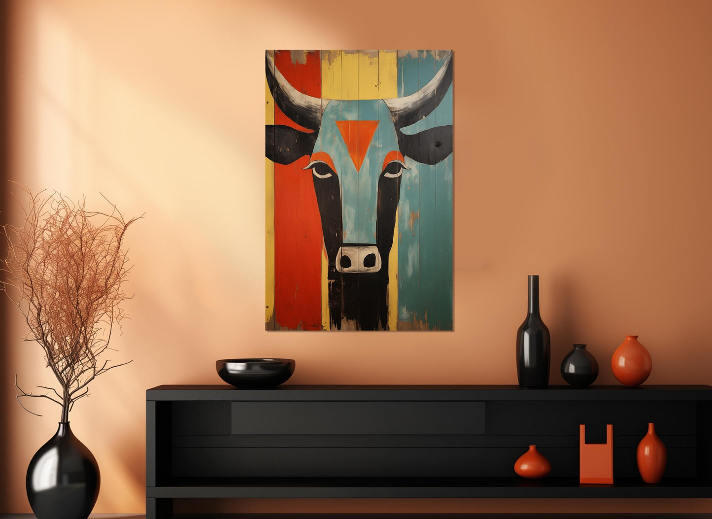 Abstract Cow Canvas Art – Egyptian Style Wall Decor | Framed & Ready to Hang