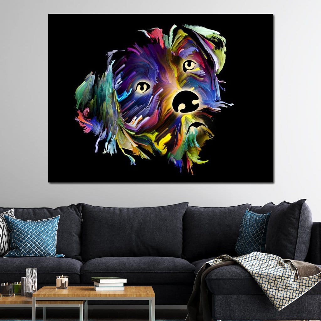 Coloful Dog on Black Background Canvas Wall Art