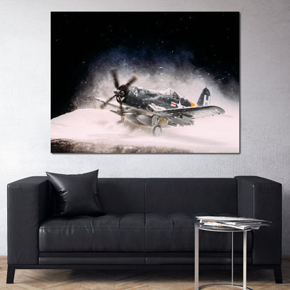 Snowy F4-U Corsair Canvas Wall Art